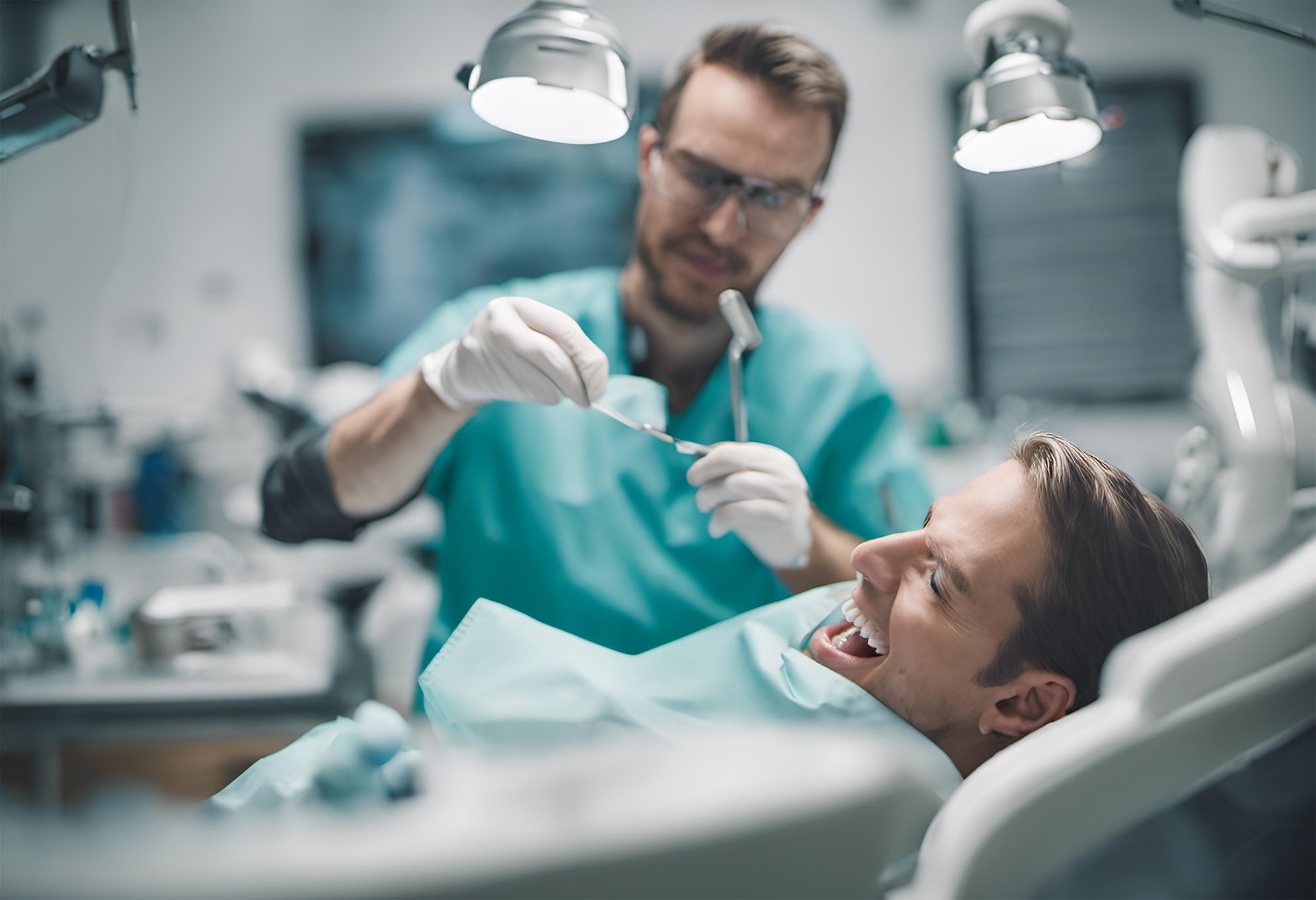 Dental team working on a patient
